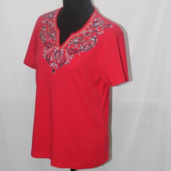 Allison Daley Petite V-Neck Embroidery Knit Top - Picture 6 of 8